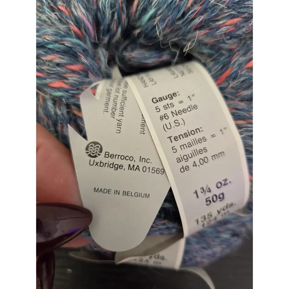 Vtg Berroco Linsey Yarn Lot 2 Silky Linen Tweed 50g 135yds Multicolor Blue Pink